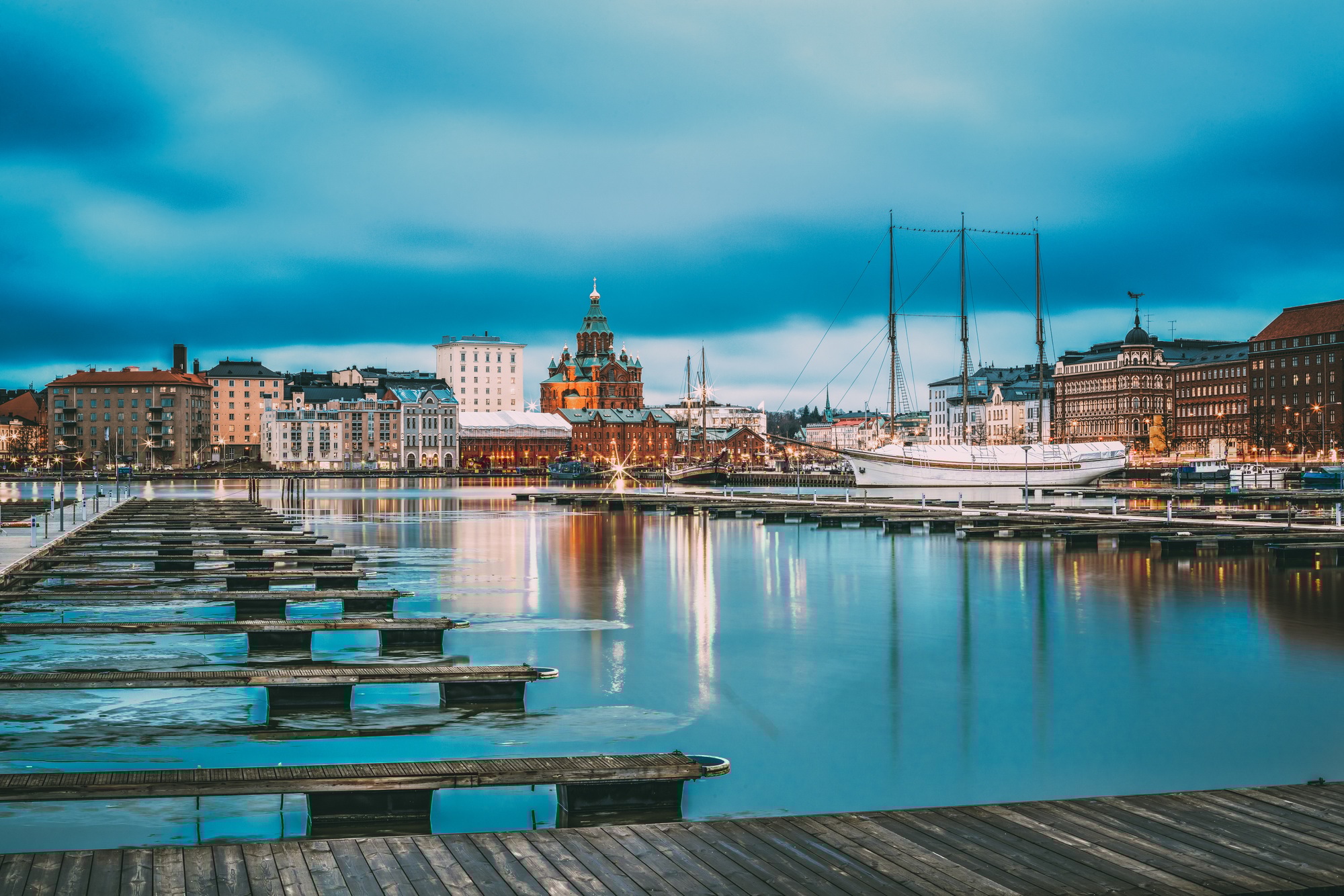 Helsinki, Finland. View Of Evening City And Uspenski Cathedral F